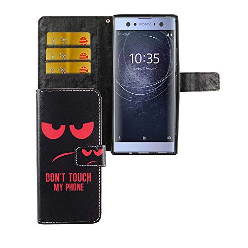 König Design Handyhülle Kompatibel mit Sony Xperia XA2 Ultra Handytasche Schutzhülle Tasche Flip Case mit Kreditkartenfächern - Don't Touch My Phone Rot Schwarz von König Design