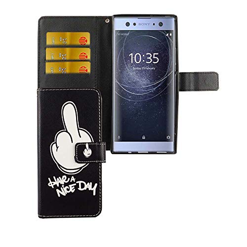 König Design Handyhülle Kompatibel mit Sony Xperia XA2 Ultra Handytasche Schutzhülle Tasche Flip Case mit Kreditkartenfächern - Have A Nice Day Weiß Schwarz von König Design