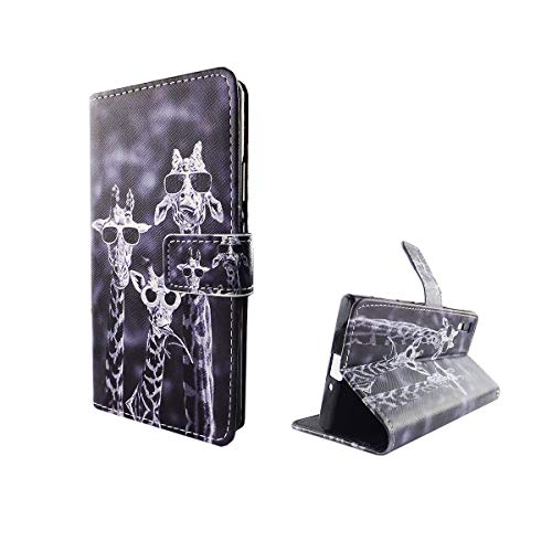 König Design Handyhülle Kompatibel mit Sony Xperia XZ Handytasche Schutzhülle Tasche Flip Case mit Kreditkartenfächern - Lustige Giraffen von König Design