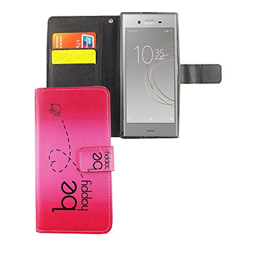 König Design Handyhülle Kompatibel mit Sony Xperia XZ1 Handytasche Schutzhülle Tasche Flip Case mit Kreditkartenfächern - Be Happy Design Pink König Design Handyhülle Kompatibel mit Sony Xperia XZ1 Handytasche Schutzhülle Tasche Flip Case mit Kreditkartenfächern - Be Happy Design Pink von König Design