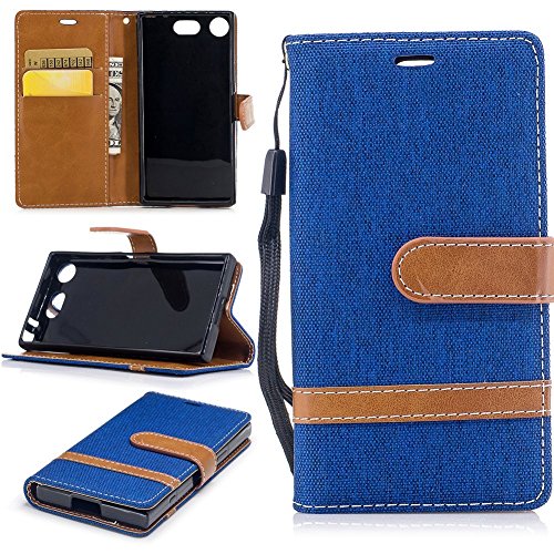 König Design Handyhülle Kompatibel mit Sony Xperia XZ1 Schutz-Tasche Case Cover Kartenfach Etui Wallet Blau von König Design