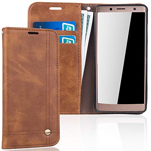 König Design Handyhülle Kompatibel mit Sony Xperia XZ2 Compact Handytasche Schutzhülle Tasche Flip Case mit Kreditkartenfächern - Braun von König Design