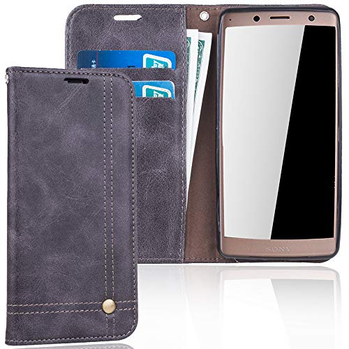 König Design Handyhülle Kompatibel mit Sony Xperia XZ2 Handytasche Schutzhülle Tasche Flip Case mit Kreditkartenfächern - Grau von König Design