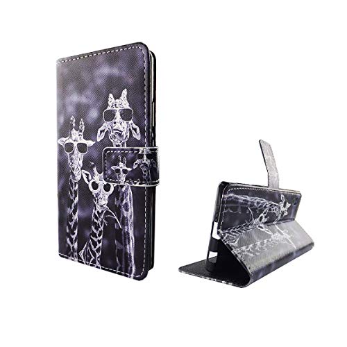 König Design Handyhülle Kompatibel mit Sony Xperia Z5 Handytasche Schutzhülle Tasche Flip Case mit Kreditkartenfächern - Lustige Giraffen von König Design