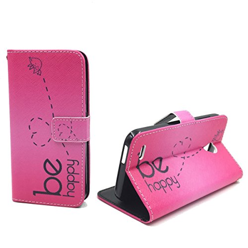 König Design Handyhülle Kompatibel mit Vodafone Smart Prime 6 Handytasche Schutzhülle Tasche Flip Case mit Kreditkartenfächern - Be Happy Design Pink von König Design