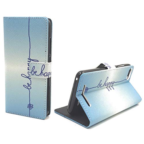 König Design Handyhülle Kompatibel mit Wiko Lenny 3 Handytasche Schutzhülle Tasche Flip Case mit Kreditkartenfächern - Be Happy Blau von König Design