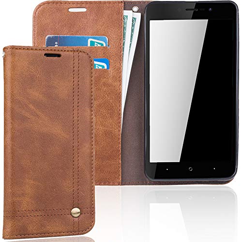 König Design Handyhülle Kompatibel mit Wiko Lenny 4 Plus Handytasche Schutzhülle Tasche Flip Case mit Kreditkartenfächern - Braun von König Design