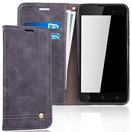 König Design Handyhülle Kompatibel mit Wiko Sunny 2 Plus Handytasche Schutzhülle Tasche Flip Case mit Kreditkartenfächern - Grau von König Design