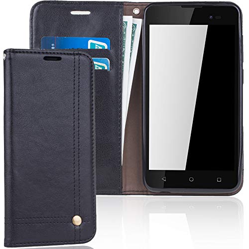 König Design Handyhülle Kompatibel mit Wiko Sunny 2 Plus Handytasche Schutzhülle Tasche Flip Case mit Kreditkartenfächern - Schwarz von König Design