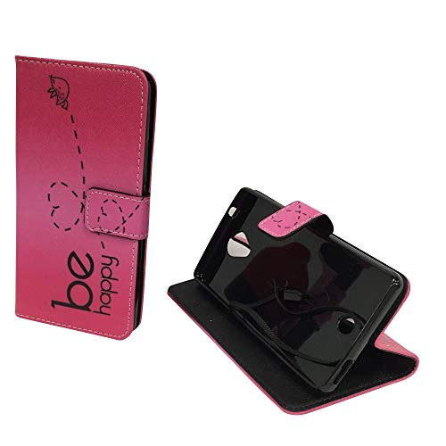 König Design Handyhülle Kompatibel mit Wiko U Feel Handytasche Schutzhülle Tasche Flip Case mit Kreditkartenfächern - Be Happy Design Pink von König Design