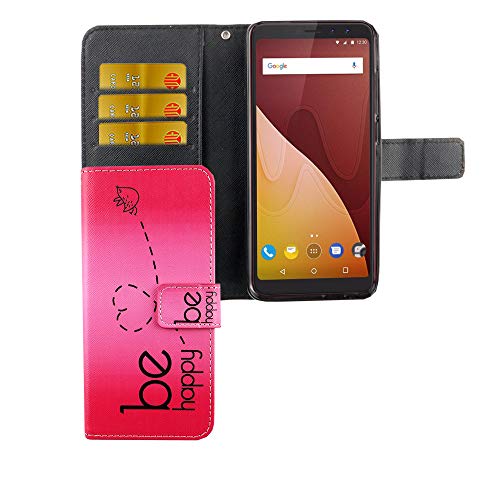 König Design Handyhülle Kompatibel mit Wiko View Handytasche Schutzhülle Tasche Flip Case mit Kreditkartenfächern - Be Happy Design Pink König Design Handyhülle Kompatibel mit Wiko View Handytasche Schutzhülle Tasche Flip Case mit Kreditkartenfächern - Be Happy Design Pink von König Design