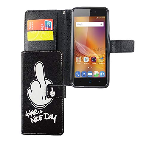 König Design Handyhülle Kompatibel mit ZTE Blade A452 Handytasche Schutzhülle Tasche Flip Case mit Kreditkartenfächern - Have A Nice Day Weiß Schwarz von König Design