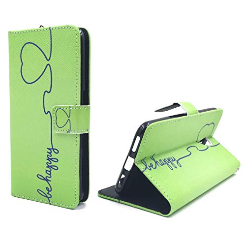 König Design Handyhülle Kompatibel mit ZTE Blade V7 Handytasche Schutzhülle Tasche Flip Case mit Kreditkartenfächern - Be Happy Design Grün von König Design
