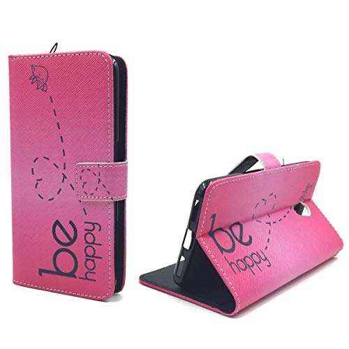 König Design Handyhülle Kompatibel mit ZTE Blade V7 Handytasche Schutzhülle Tasche Flip Case mit Kreditkartenfächern - Be Happy Design Pink von König Design