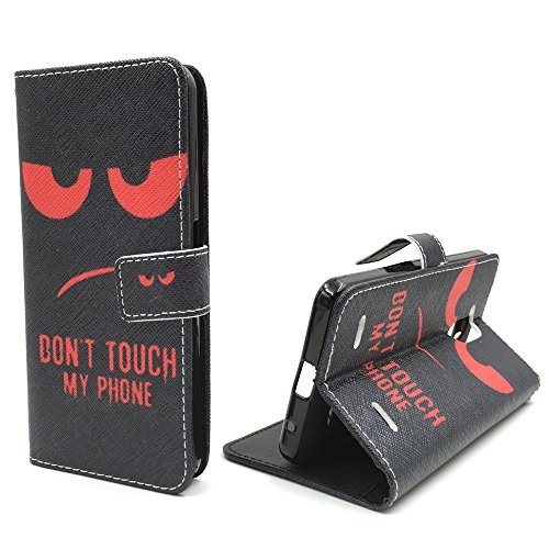 König Design Handyhülle Kompatibel mit ZTE Blade V7 Lite Handytasche Schutzhülle Tasche Flip Case mit Kreditkartenfächern - Don't Touch My Phone Rot Schwarz von König Design