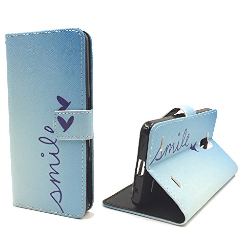 König Design Handyhülle Kompatibel mit ZTE Blade V7 Lite Handytasche Schutzhülle Tasche Flip Case mit Kreditkartenfächern - Smile Blau von König Design
