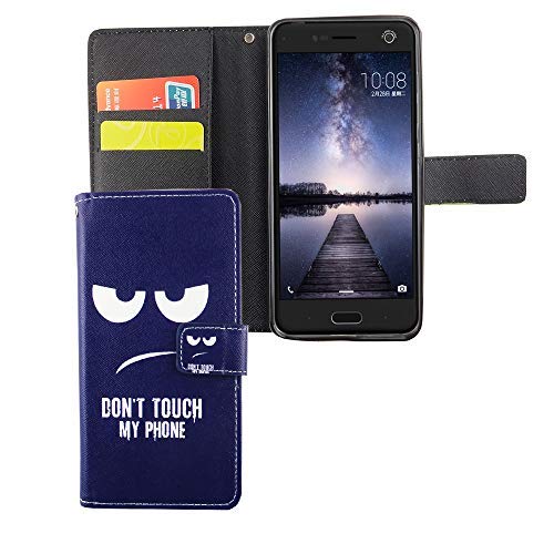 König Design Handyhülle Kompatibel mit ZTE Blade V8 Handytasche Schutzhülle Tasche Flip Case mit Kreditkartenfächern - Don't Touch My Phone Weiß Dunkelblau von König Design