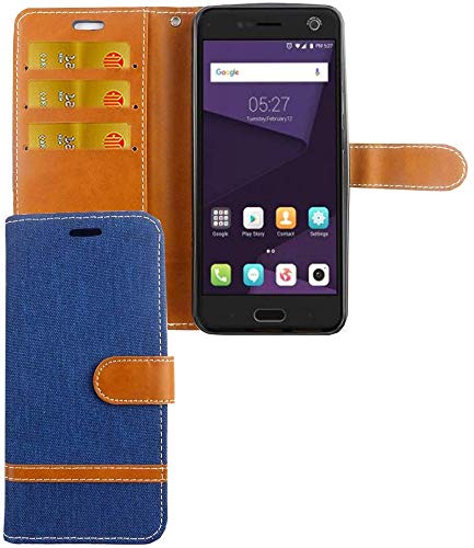 König Design Handyhülle Kompatibel mit ZTE Blade V8 Schutz-Tasche Case Cover Kartenfach Etui Wallet Blau von König Design