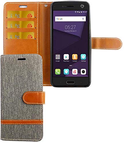 König Design Handyhülle Kompatibel mit ZTE Blade V8 Schutz-Tasche Case Cover Kartenfach Etui Wallet Grau von König Design