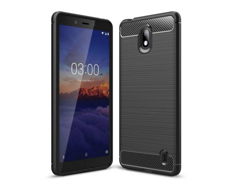 König Design Handyhülle Nokia 1 Plus, Nokia 1 Plus Handyhülle Carbon Optik Backcover Grau von König Design