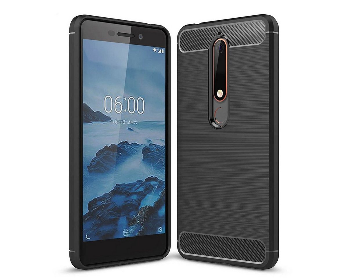 König Design Handyhülle Nokia 6 (2018), Nokia 6 (2018) Handyhülle Carbon Optik Backcover Schwarz von König Design