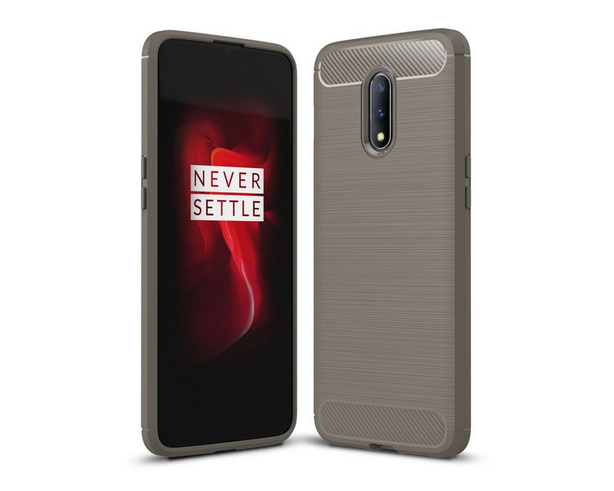 König Design Handyhülle OnePlus 7, OnePlus 7 Handyhülle Carbon Optik Backcover Grau von König Design