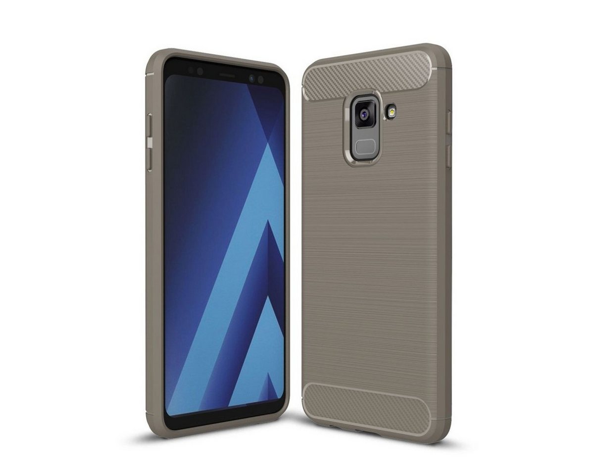 König Design Handyhülle Samsung Galaxy A8 Plus (2018), Samsung Galaxy A8 Plus (2018) Handyhülle Carbon Optik Backcover Grau von König Design