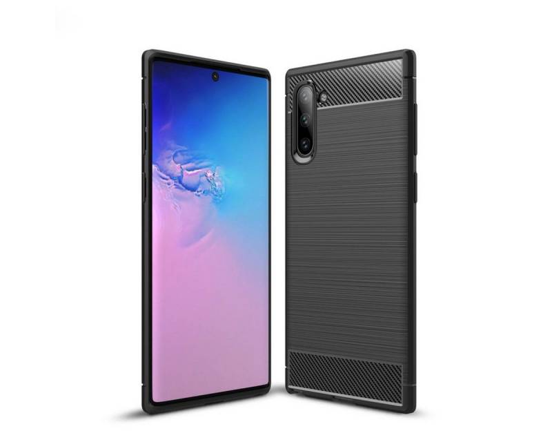 König Design Handyhülle Samsung Galaxy Note 10, Samsung Galaxy Note 10 Handyhülle Carbon Optik Backcover Grau von König Design