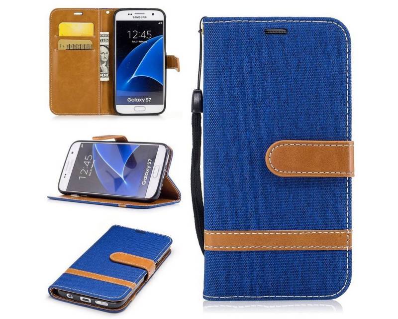 König Design Handyhülle Samsung Galaxy S7, Samsung Galaxy S7 Handyhülle Bookcover Blau von König Design