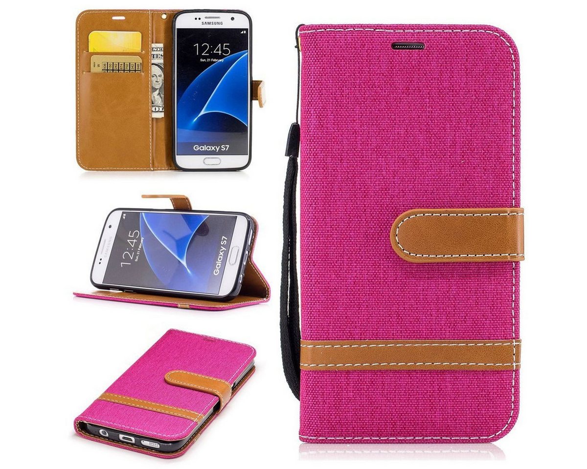 König Design Handyhülle Samsung Galaxy S7, Samsung Galaxy S7 Handyhülle Bookcover Rosa von König Design