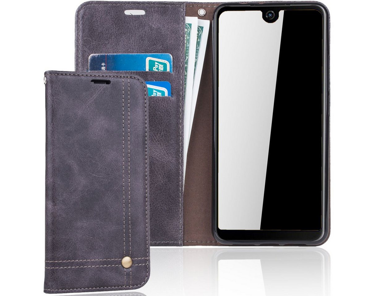 König Design Handyhülle Wiko View 2, Wiko View 2 Handyhülle Bookcover Grau von König Design