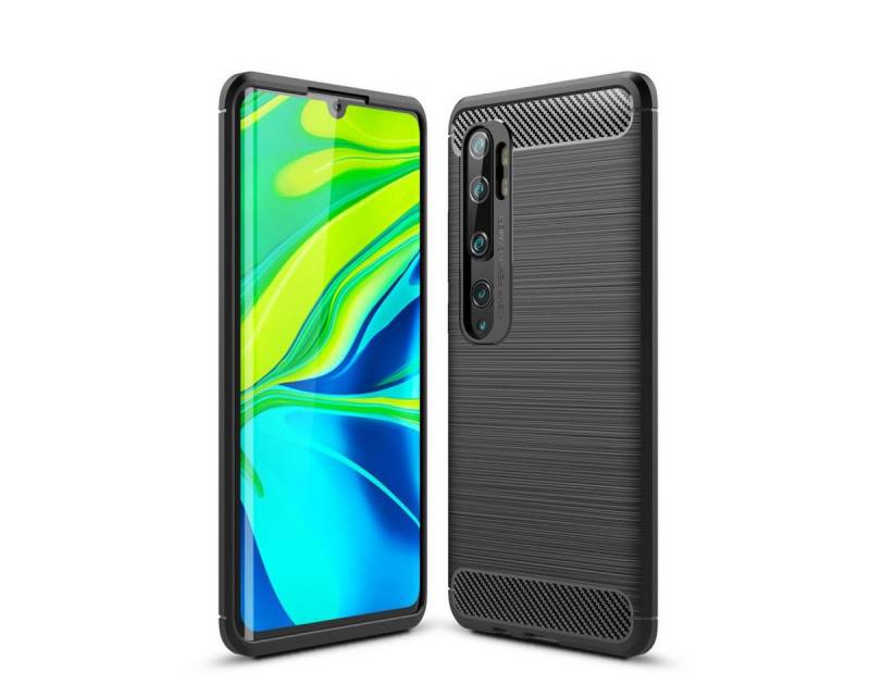 König Design Handyhülle Xiaomi Mi Note 10, Xiaomi Mi Note 10 Handyhülle Carbon Optik Backcover Grau von König Design