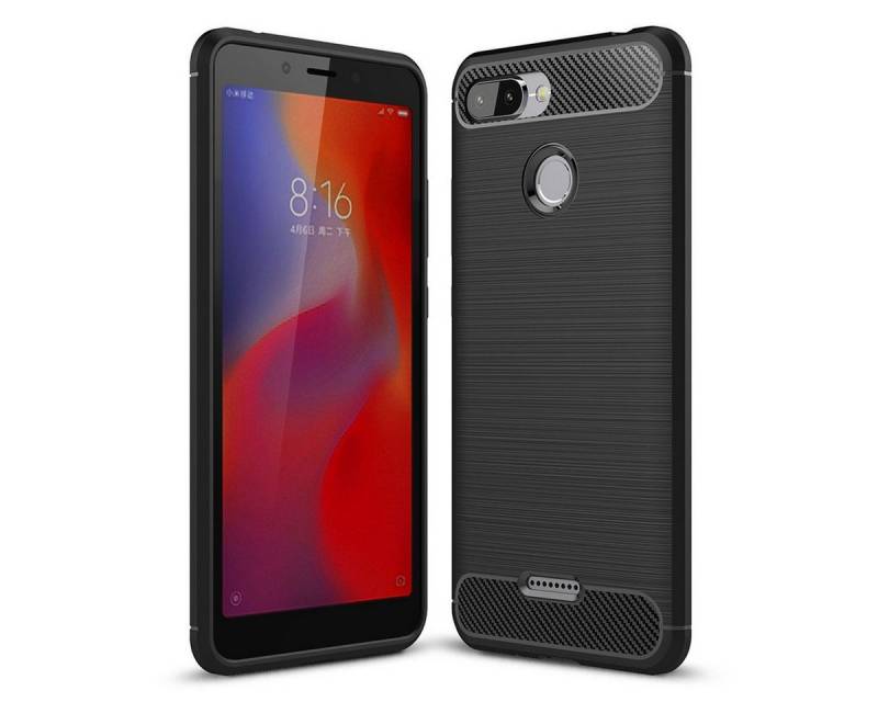 König Design Handyhülle Xiaomi Redmi 6, Xiaomi Redmi 6 Handyhülle Carbon Optik Backcover Schwarz von König Design