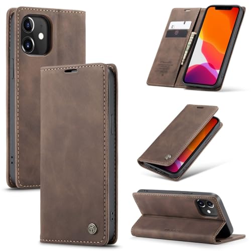 König Design Handyhülle für Apple iPhone 12/12 Pro Hülle Premium Kunst-Leder Klappbar Flip Case Magnet Kartenfach Standfunktion Tasche Schutzhülle für Apple iPhone 12/12 Pro (Kaffee) von König Design
