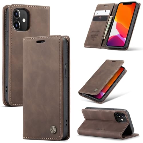 König Design Handyhülle für Apple iPhone 12 Mini Hülle Premium Kunst-Leder Klappbar Flip Case Magnet Kartenfach Standfunktion Tasche Schutzhülle für Apple iPhone 12 Mini (Kaffee) von König Design