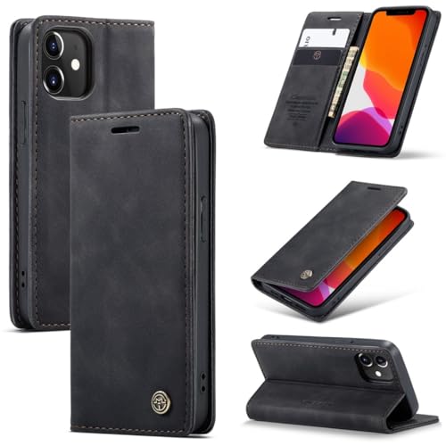 König Design Handyhülle für Apple iPhone 12 Mini Hülle Premium Kunst-Leder Klappbar Flip Case Magnet Kartenfach Standfunktion Tasche Schutzhülle für Apple iPhone 12 Mini (Schwarz) von König Design