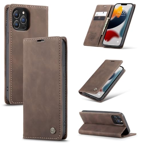 König Design Handyhülle für Apple iPhone 13 Pro Hülle Premium Kunst-Leder Klappbar Flip Case Magnet Kartenfach Standfunktion Tasche Schutzhülle für Apple iPhone 13 Pro (Kaffee) von König Design