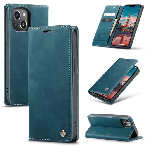 König Design Handyhülle für Apple iPhone 14 Hülle Premium Kunst-Leder Klappbar Flip Case Magnet Kartenfach Standfunktion Tasche Schutzhülle für Apple iPhone 14 (Blaugrün) von König Design