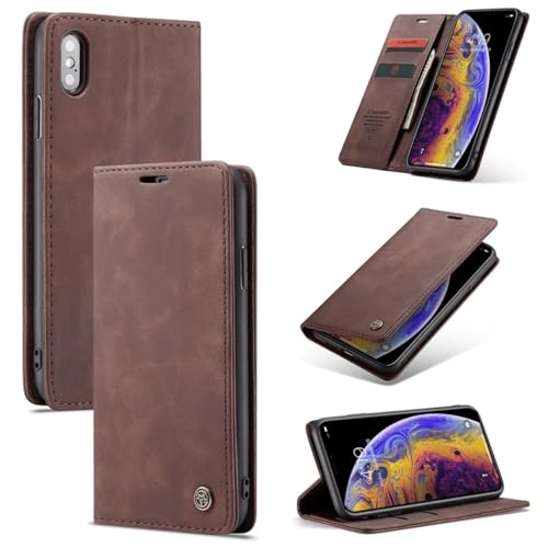 König Design Handyhülle für Apple iPhone X/XS Hülle Premium Kunst-Leder Klappbar Flip Case Magnet Kartenfach Standfunktion Tasche Schutzhülle für Apple iPhone X/XS (Kaffee) von König Design