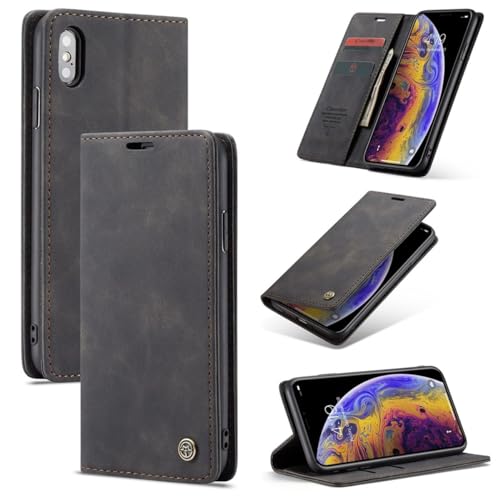 König Design Handyhülle für Apple iPhone X/XS Hülle Premium Kunst-Leder Klappbar Flip Case Magnet Kartenfach Standfunktion Tasche Schutzhülle für Apple iPhone X/XS (Schwarz) von König Design