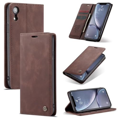 König Design Handyhülle für Apple iPhone XR Hülle Premium Kunst-Leder Klappbar Flip Case Magnet Kartenfach Standfunktion Tasche Schutzhülle für Apple iPhone XR (Kaffee) von König Design