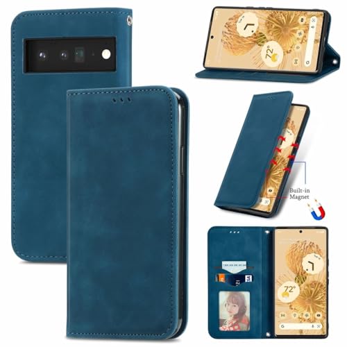 König Design Handyhülle für Google Pixel 6 Hülle, Schutzhülle für Google Pixel 6 Wallet Flip Case Standfunktion Klapphülle für Google Pixel 6 Cover (Blau) von König Design