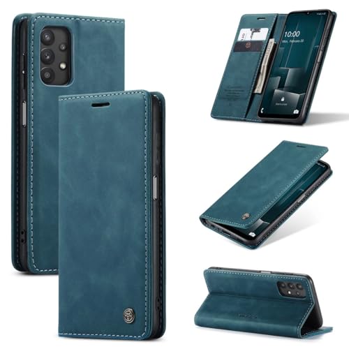 König Design Handyhülle für Samsung Galaxy A32 5G Hülle Premium Kunst-Leder Klappbar Flip Case Magnet Kartenfach Standfunktion Tasche Schutzhülle für Samsung Galaxy A32 5G (Blaugrün) von König Design