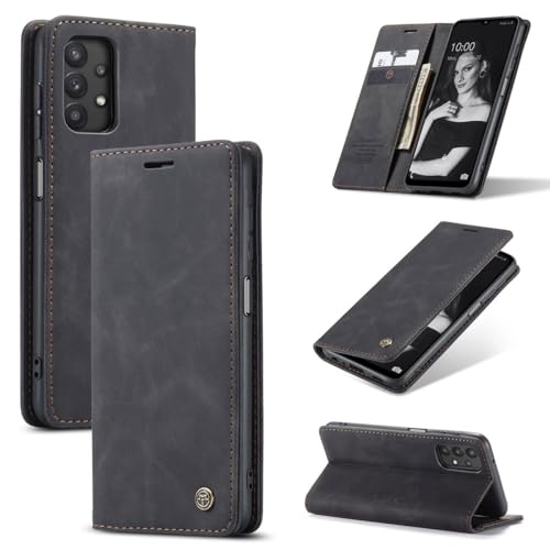 König Design Handyhülle für Samsung Galaxy A32 5G Hülle Premium Kunst-Leder Klappbar Flip Case Magnet Kartenfach Standfunktion Tasche Schutzhülle für Samsung Galaxy A32 5G (Schwarz) von König Design