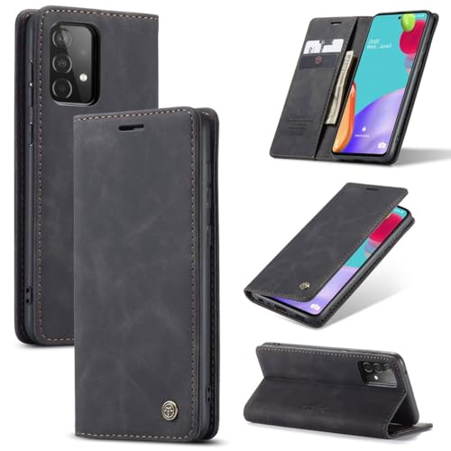König Design Handyhülle für Samsung Galaxy A52 4G / 5G / A52s Hülle Premium Kunst-Leder Klappbar Flip Case Magnet Kartenfach Standfunktion Tasche Schutzhülle (Schwarz) von König Design