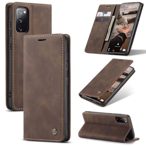 König Design Handyhülle für Samsung Galaxy S20 FE Hülle Premium Kunst-Leder Klappbar Flip Case Magnet Kartenfach Standfunktion Tasche Schutzhülle für Samsung Galaxy S20 FE (Kaffee) von König Design