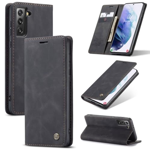 König Design Handyhülle für Samsung Galaxy S21 Plus Hülle Premium Kunst-Leder Klappbar Flip Case Magnet Kartenfach Standfunktion Tasche Schutzhülle für Samsung Galaxy S21 Plus (Schwarz) von König Design