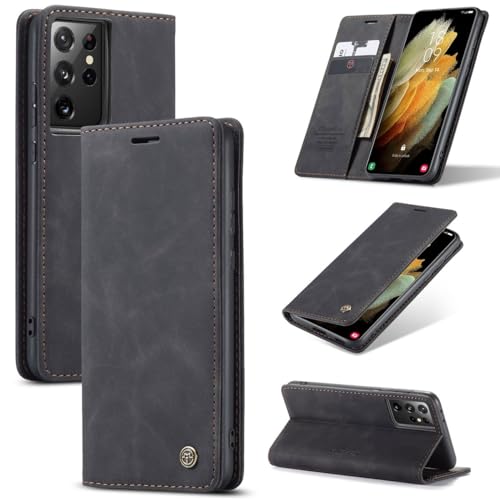 König Design Handyhülle für Samsung Galaxy S21 Ultra Hülle Premium Kunst-Leder Klappbar Flip Case Magnet Kartenfach Standfunktion Tasche Schutzhülle für Samsung Galaxy S21 Ultra (Schwarz) von König Design