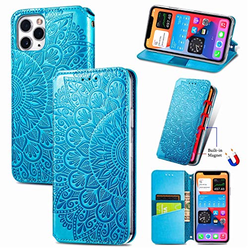 König Design Handyhülle kompatibel für Apple iPhone 11 Pro Schutztasche Case Cover Wallet Mandala Blau von König Design