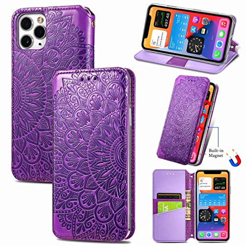 König Design Handyhülle kompatibel für Apple iPhone 11 Pro Schutztasche Case Cover Wallet Mandala Violett von König Design